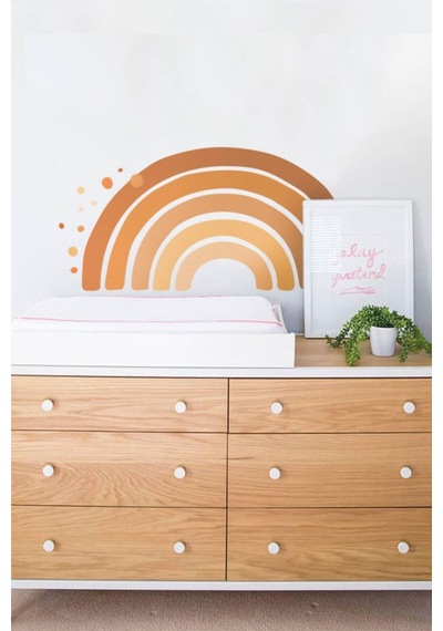 MSticker Kahve Tonlarında Gökkuşağı Ve Puantiyeler Çocuk Bebek Odası Sticker Seti