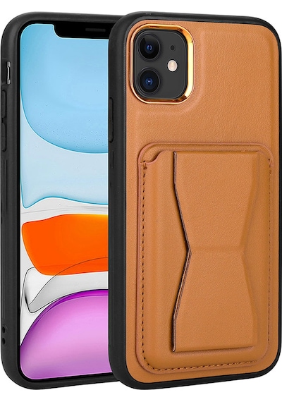 Nourthkiingdom Apple Uyumlu iPhone 12 Kartlıklı Standlı Pu Deri Nrtk Memo Kılıf-kahve Açık Kahve Açık
