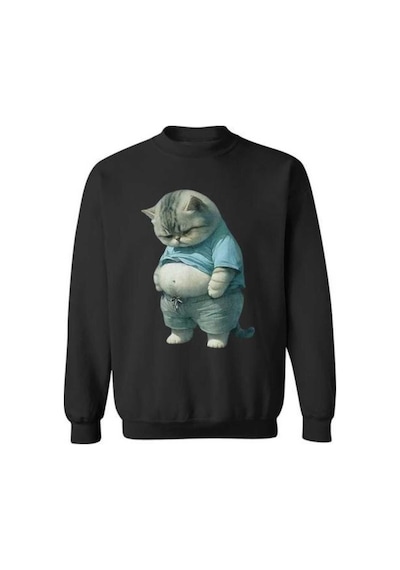 Kozia Outdoors Malkoçbey Şişman Kedi Figürlü Sweatşhirt Siyah Siyah