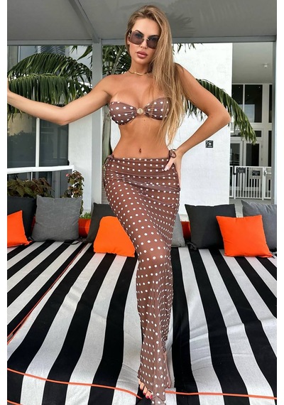 Alyana Brazilian Bikini Üçlü Set - Kahverengi
