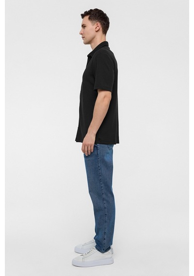 Backandbond Siyah Regular Fit Örme Kısa Kollu Gömlek