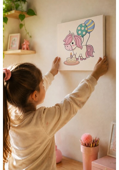 Doğum Günü Unicorn Boyama Tuvali Şövalesiz Boya Seti 20x20