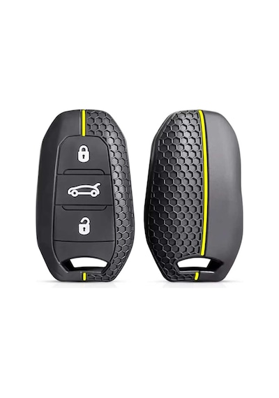 Peugeot 208 308 508 2008 3008 5008uyumlu Rifter Citroen Opel Petek Desenli Anahtar Kılıfı Siyah Sarı