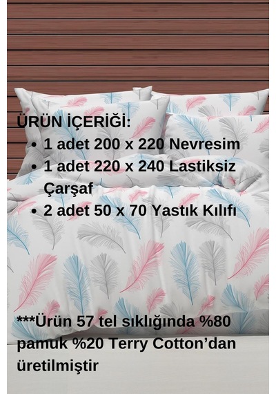 Sunrise Beyaz- Mavi Pembe Gri Renkli Çift Kişilik Nevresim Takımı Beyaz - Mavi