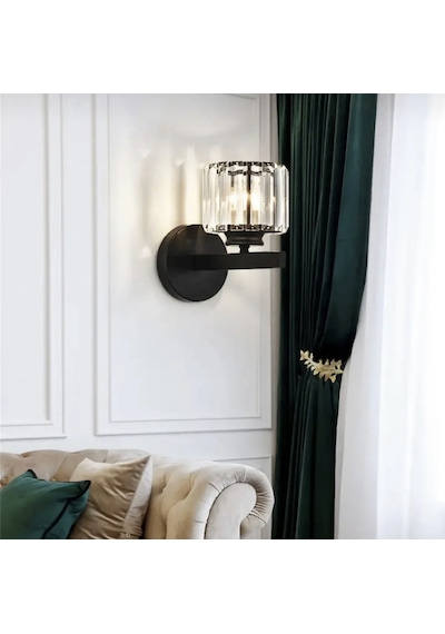 Modern Luxury Kristal Taşlı Pilli Aplik Eskitme Siyah Tak Çalıştır Harika Görsel Siyah