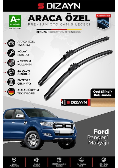 S-dizayn Ford Ranger Ön Cam Silecek Seti 2015-2022 Premium Araca Özel 60-38 Cm A+ Kalite