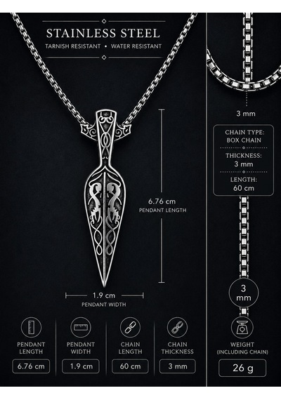 Paslanmaz Çelik Viking Mitolojisi Gungnir Kolye Odin'in Mızrağı Viking Kolye Antrasit