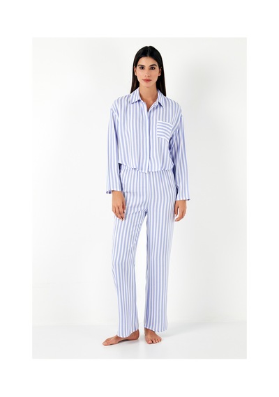 Lela Desenli Rahat Kesim Bol Paça Yazlık Bayan Pijama Takımı 6110014 Lila