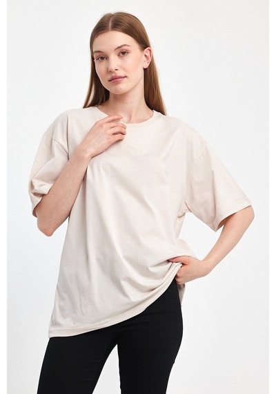 Odda 0008 Kadın Oversize Tişört Bej