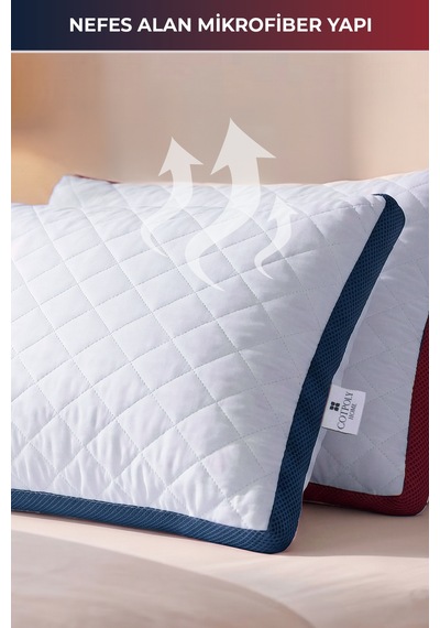 2'li Klimalı Yastık 50x70 Cm Terletmeyen, Hava Alan Mikrofiber Uyku Yastığı Bordo-lacivert Bordo Lacivert
