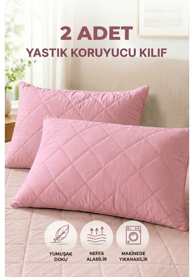 Formeya Pamukkale Alez Pudra %100 Pamuk Kapitone Yastık Koruyucu Alez 2 Adet 50X70