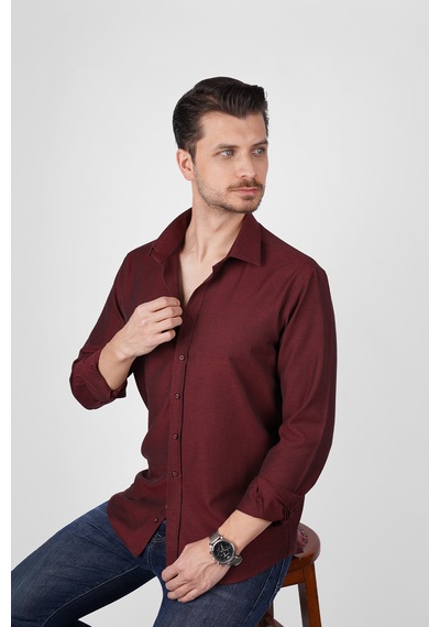 Kraliyet Bordo Slimfit Erkek Gömlek Bordo
