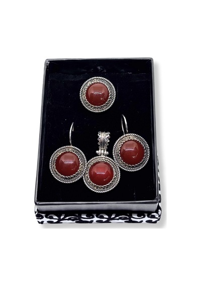 Oya Silver Authentic Büyük Akik Işıltılı Gümüş Set&takım