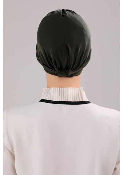 Melodi Scarf Kadın Üç Bantlı Çapraz Hazır Türban Dış Bone Haki Haki