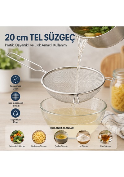 20cm Tel Süzgeç Metal Saplı Kulaklı 4741 Adaçayı