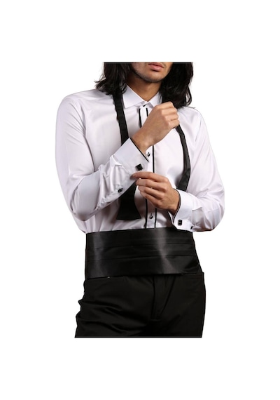 Dicotto Beyaz Siyah Çift Bieli Damatlık Ata Yaka Kol Düğmeli Slim Fit Smokin Gömlek - 003 001