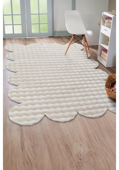 Raschel Carpet Lazer Kesim Krem Yumuşak Bubble Kaymaz Özel Taban Peluş Halı Yolluk Krem