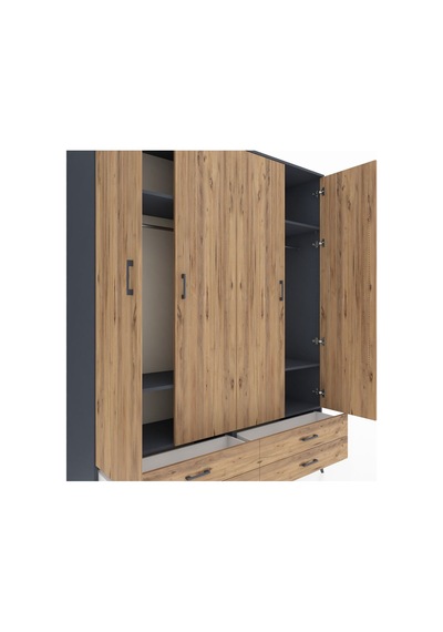 Hyperion Gardrop 6 Raflı 4 Çekmeceli 2 Askılı 176x44x221 Antrasit-çam Çam Hyperion Gardrop 6 Raflı 4 Çekmeceli 2 Askılı 176x44x221 Antrasit-çam Çam