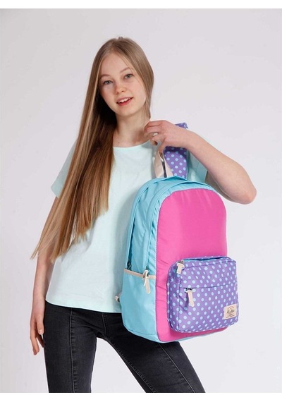 Renkli Kadın Kaukko Kız 3 Colors Dots Sırt Çantası K1366-Renkli