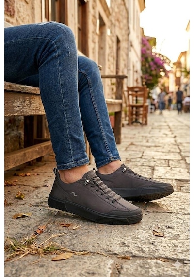 Fort Noka Champ Rahat Memory Foam İç Taban Keten Sneaker Erkek Ayakkabı Füme