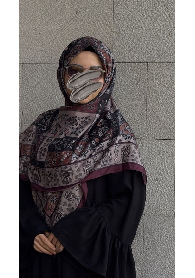 Qalortex Scarf Pamuklu Soft Osmanlı Desen Eşarp-mürdüm