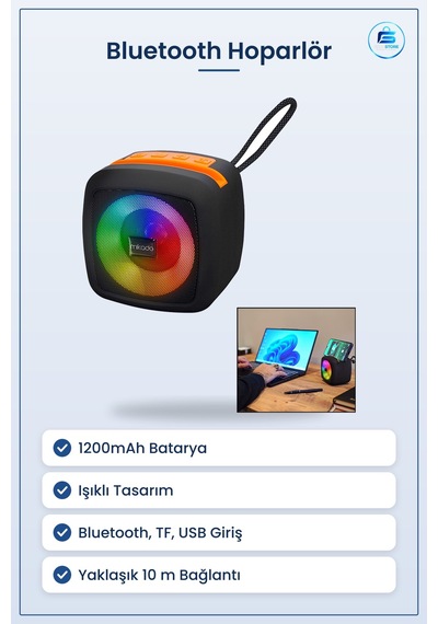 Bluetooth Hoparlör Kablosuz Taşınabilir Işıklı Usb Tf 1200mah Bat