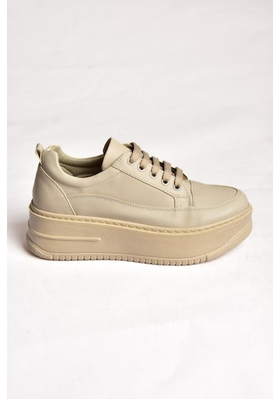 Fox Shoes P274117509 Bej Yüksek Tabanlı Kadın Spor Ayakkabı Sneakers Bej