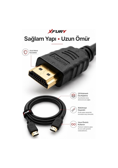 Fury 1.5 Metre Hdmı Kablo 4k Ultra Hd Hdmı 1.4 18gbps Ethernet Arc 3d Full Hd Tv Ps5 Laptop