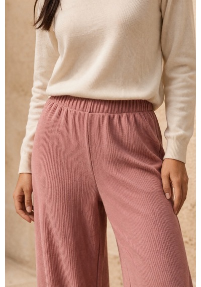 Ivoire Wear Kadın Beli Lastikli Bürümcük Pantolon Pembe