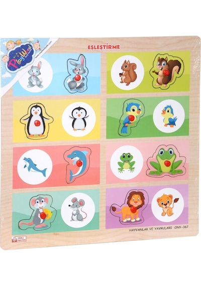 Ony-366-367 Ahşap Tutmalı Eşleştirme -Hayvanlar Ve Yavruları.