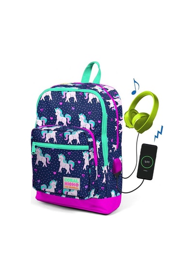 Coral High Çocuk Lacivert Unicorn Usb Şarjlı Kulaklık Çıkışlı Okul Çantası 23270