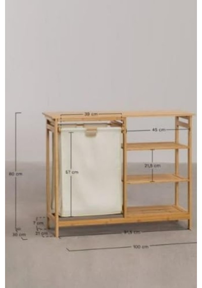 Ayrex Digithome Bambu 3 Raflı 1 Bölmeli Kirli Sepetli Banyo Düzenleyici Çamaşır Sepeti Organizer Db-0008 Diğer