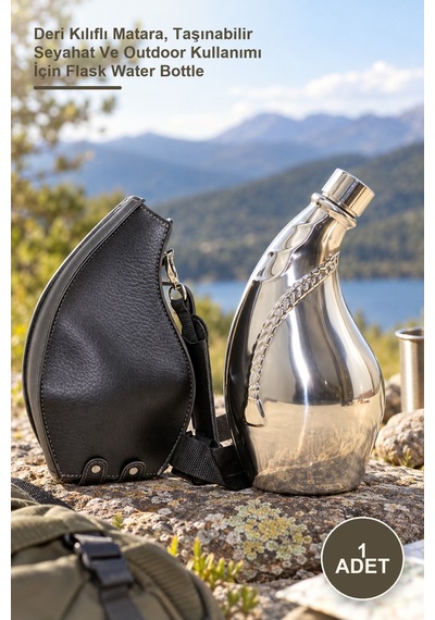 1 Adet Matara Deri Kılıflı Matara, Taşınabilir Seyahat Ve Outdoor Kullanımı İçin Flask Water Bottle