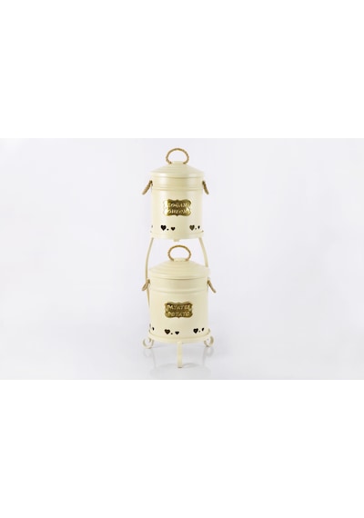 2 Katlı Ekonomik Boy Metal Stand Patates Soğan Kovası Krem 1041
