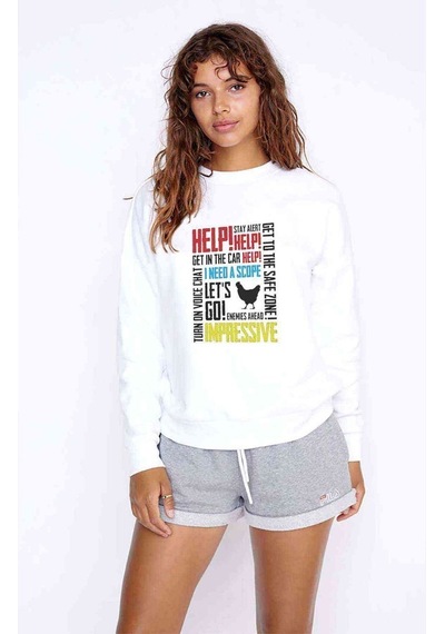 Pubg Karısık Baskılı Beyaz Kadın Sweatshirt