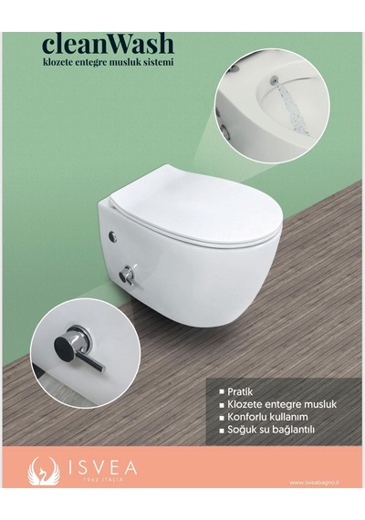 İsvea Cleanwash Entegre Musluklu Asma Klozet + Yavaş Kapak