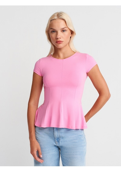 Dilvin 31992 Peplum T-shirt-pembe Pembe