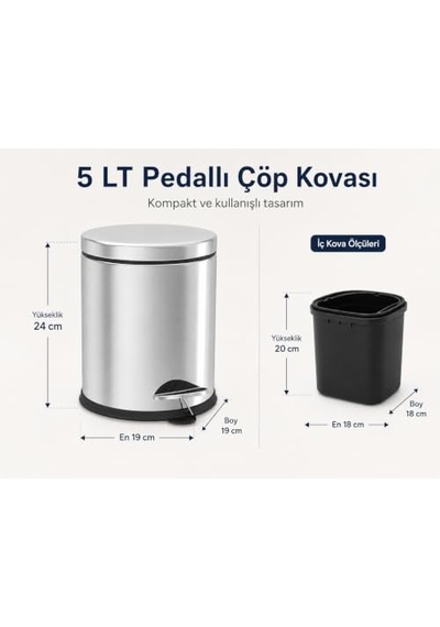 Krom 5 Lt Micro Pedallı Çöp Kovası Çok Renkli