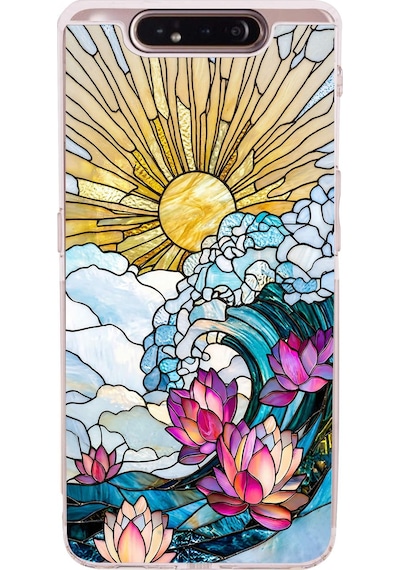 Printify Samsung Galaxy A80 İle Uyumlu Vitray Okyanus Sabahı Tasarımlı Şeffaf Silikon Kılıf Şeffaf