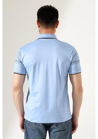 Rıbana Classıc Fermuar Detaylı Desenli Pamuklu Polo Yaka T-shirt Mavi