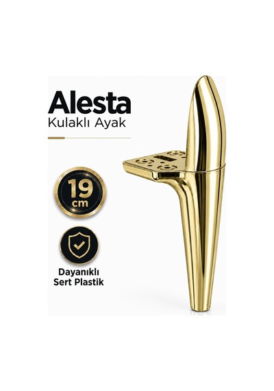 Alesta 19 Cm Kulaklı Altın Kaplama Sert Plastik Sehpa Ayağı Mobilya Kanepe Koltuk Ayağı Ayak 6395751
