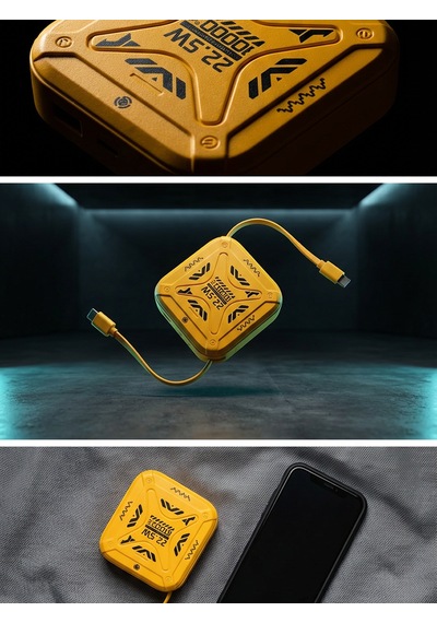 Bloompicks Dahili Kablolu 10000mah 20w Hızlı Şarj Powerbank Type-c & Apple Uyumlu iPhone  Led Ekranlı Sarı