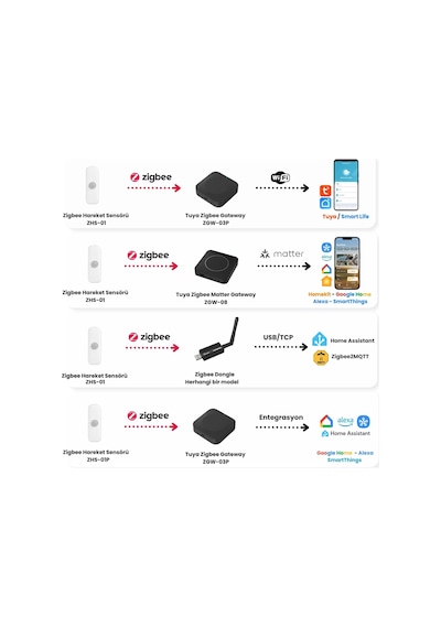 Zigbee Hareket Sensörü Tuya - Smart Life, Zigbee2mqtt Uyumlu Standart