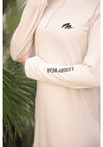 Mimi Luxury Wear Bej Kadın Fermuarlı Dalgıç Kumaş Standart Kalıp Jogger Eşofman Takımı 358