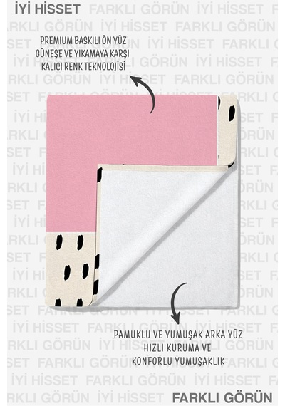 Pembe Minimalist Modern Plaj Havlusu - Siyah Benekli İskandinav Stil Hızlı Kuruyan Mikrofiber Havlu Uçuk Esinti