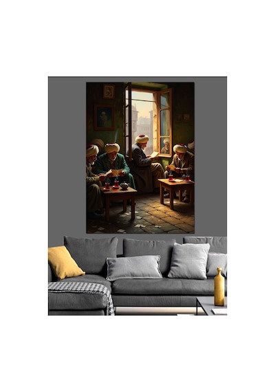 Pencere Önünde Yemek Yiyenler Tablosu Yağlı Boya Dokulu Kanvas Tablo Canvas Tablosu