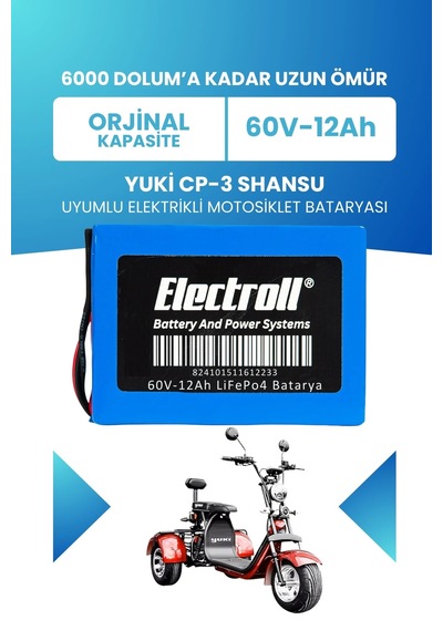 Yuki Cp-3 Shansu Uyumlu Batarya Standart Kapasite Lifepo4 60v 12ah Elektrikli Motosiklet Bataryası