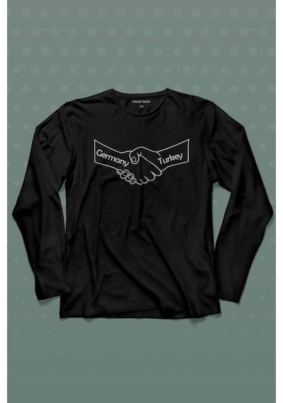 Ülke Dostluk Türkiye Almanya Friends El Tokalaşma Uzun Kollu Tişört Baskılı T-shirt 001