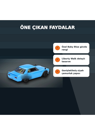 1/64 Ölçekli Baby Blue Nissan Lb Works Hakosuka Diecast Model Araba