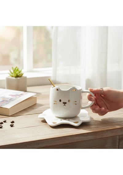 Tatlı Kedi Tasarımlı Kupa Bardak Beyaz